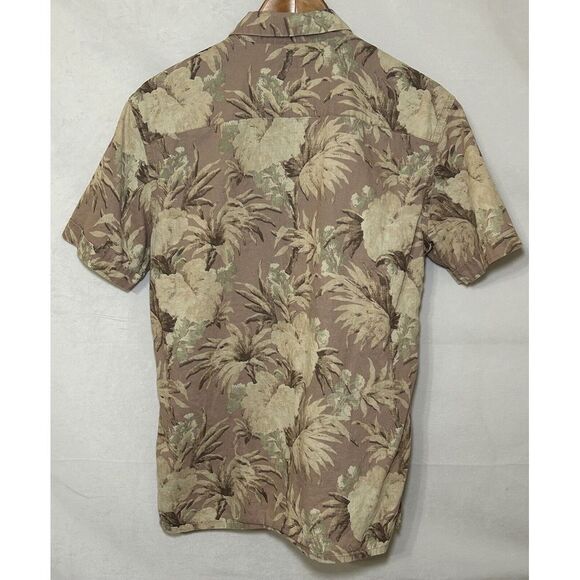 AllSaints Men's Small Short Sleeve Floral Linen Blend Button Up Laysan Shirt - Picture 3 of 11